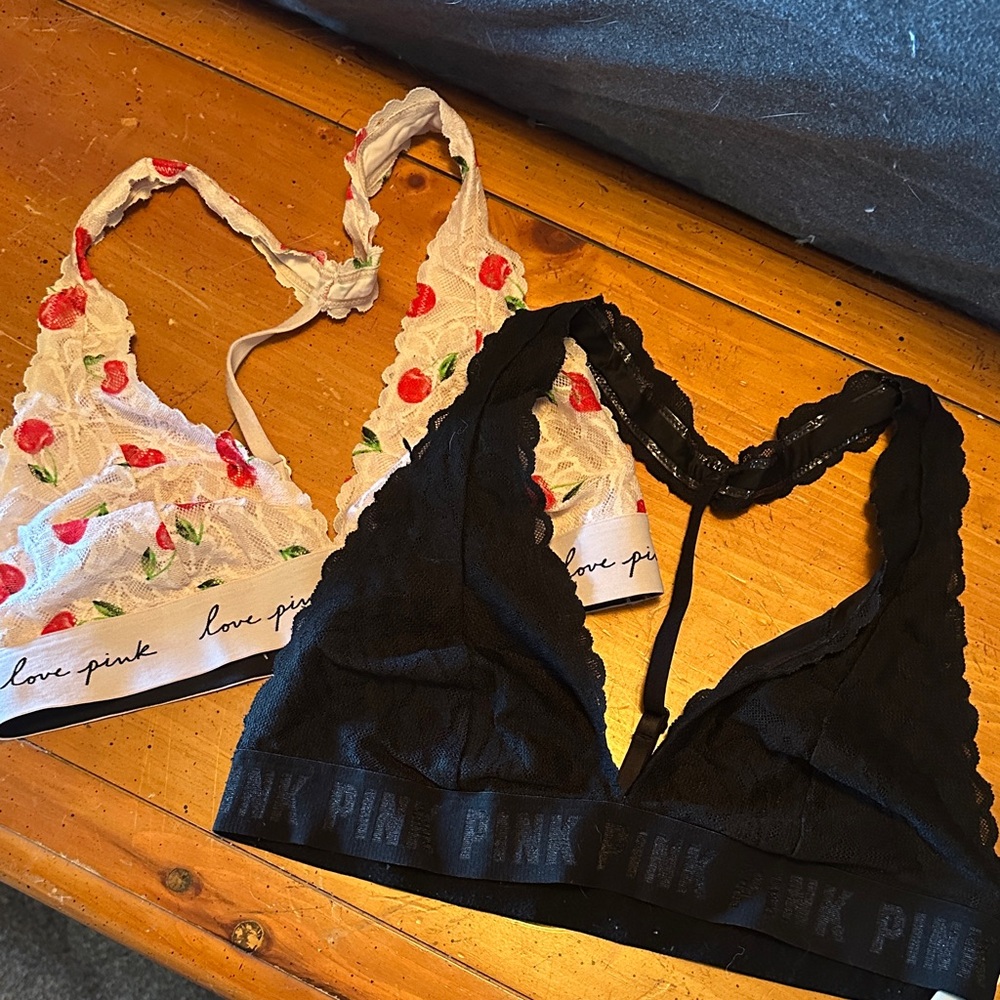 PINK Victoria's Secret Black and Pink Bralette Set